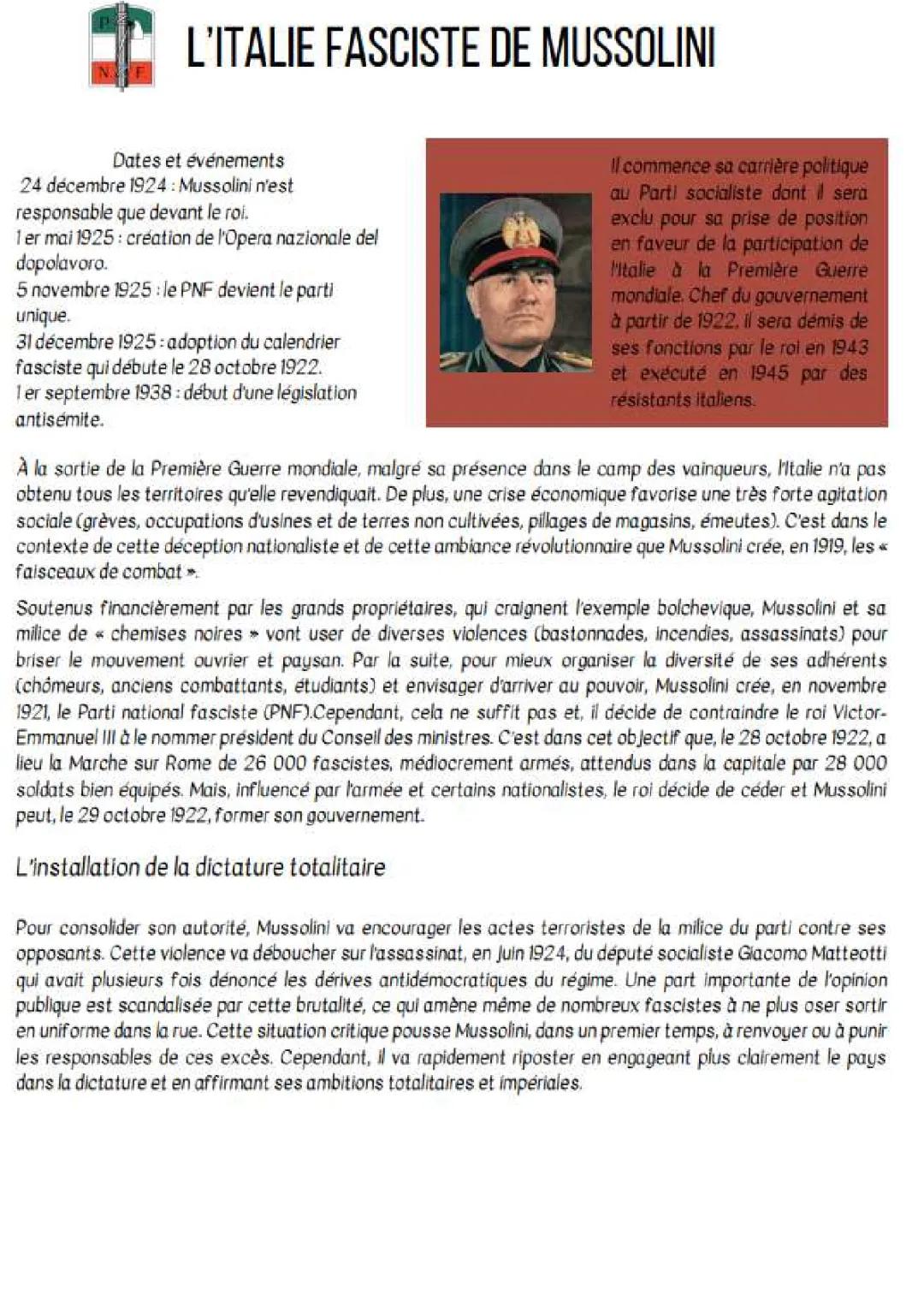 L'histoire de Mussolini : Du pouvoir au fascisme italien