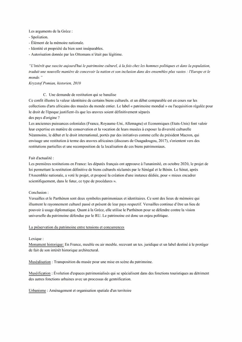 HGGSP thème 4 : Identifier, protéger et valoriser le patrimoine enjeux géopolitiques
patrimoine vient du latin "patrimonium",l'héritage du p