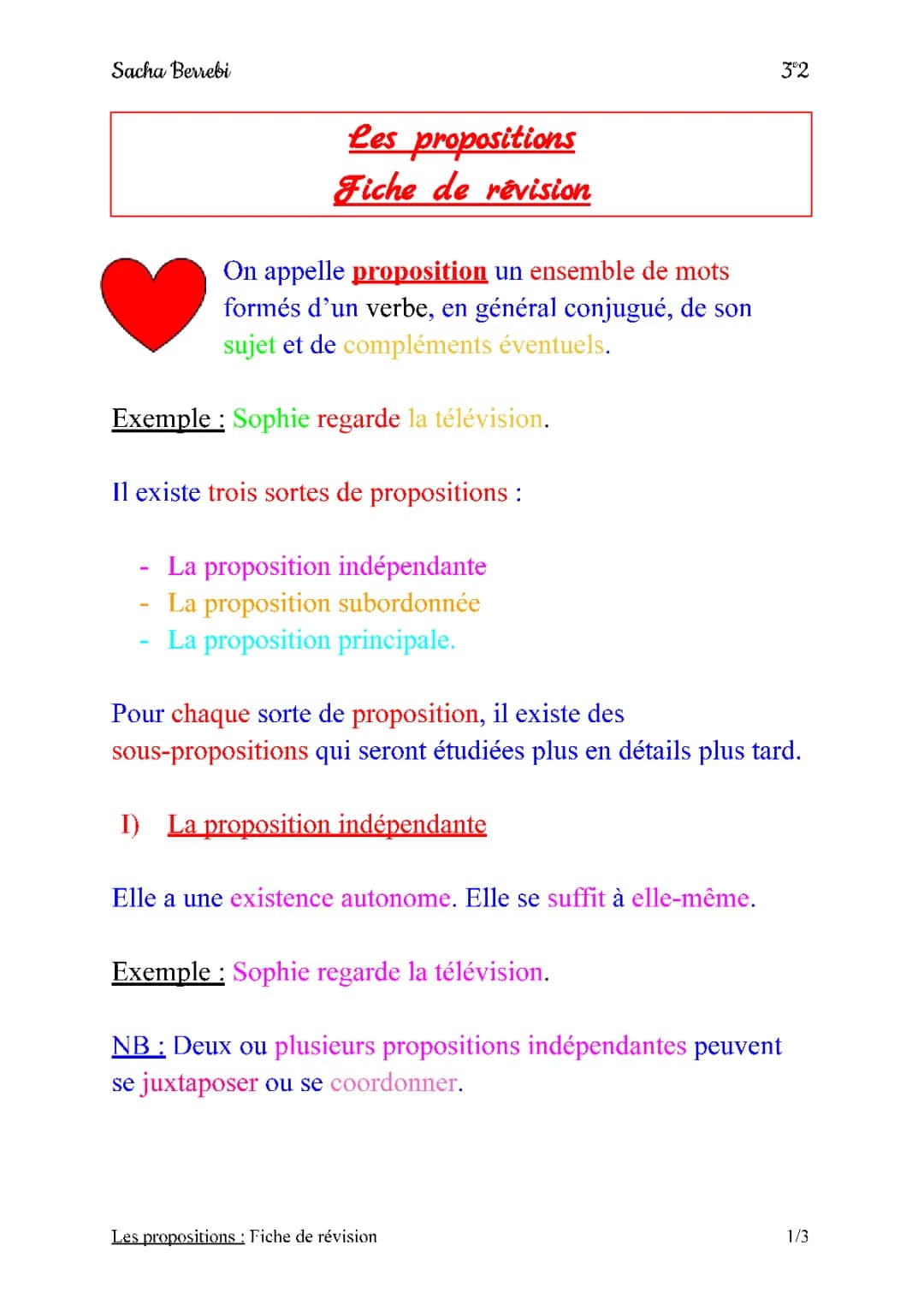 Français - LES PROPOSITIONS 