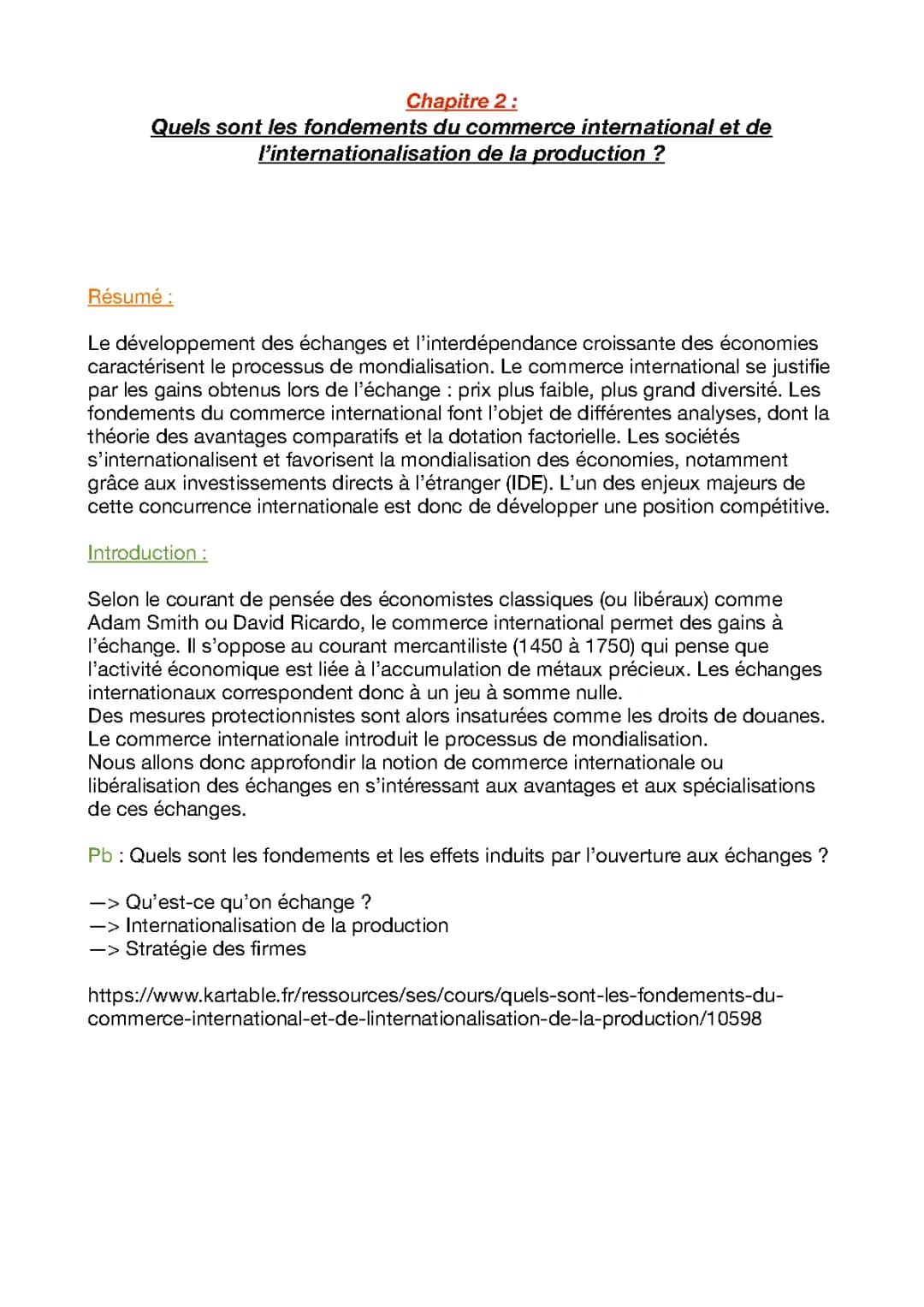 Commerce international SES Terminale PDF - Fondements et Avantages Comparatifs