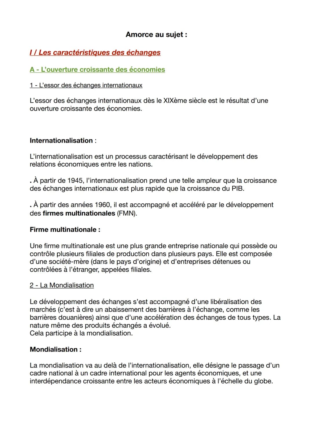 Chapitre 2 :
Quels sont les fondements du commerce international et de
l'internationalisation de la production ?
Résumé :
Le développement d