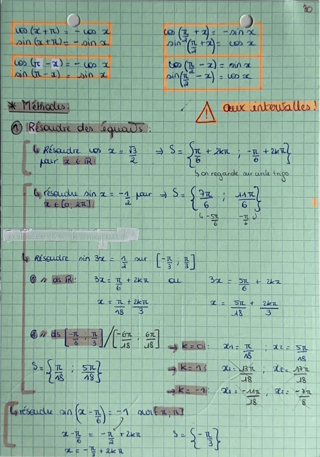 Maths The
Chap 46: Fonc's trigonometria
-1 ≤ cos (x) ≤ 1
-1 ≤ sin (x) ≤ 1
cos(x + 2kπ) = cos(x)
sin(x + 2kπ) = sin(x)
cos(-x) = cos x
sin(-x