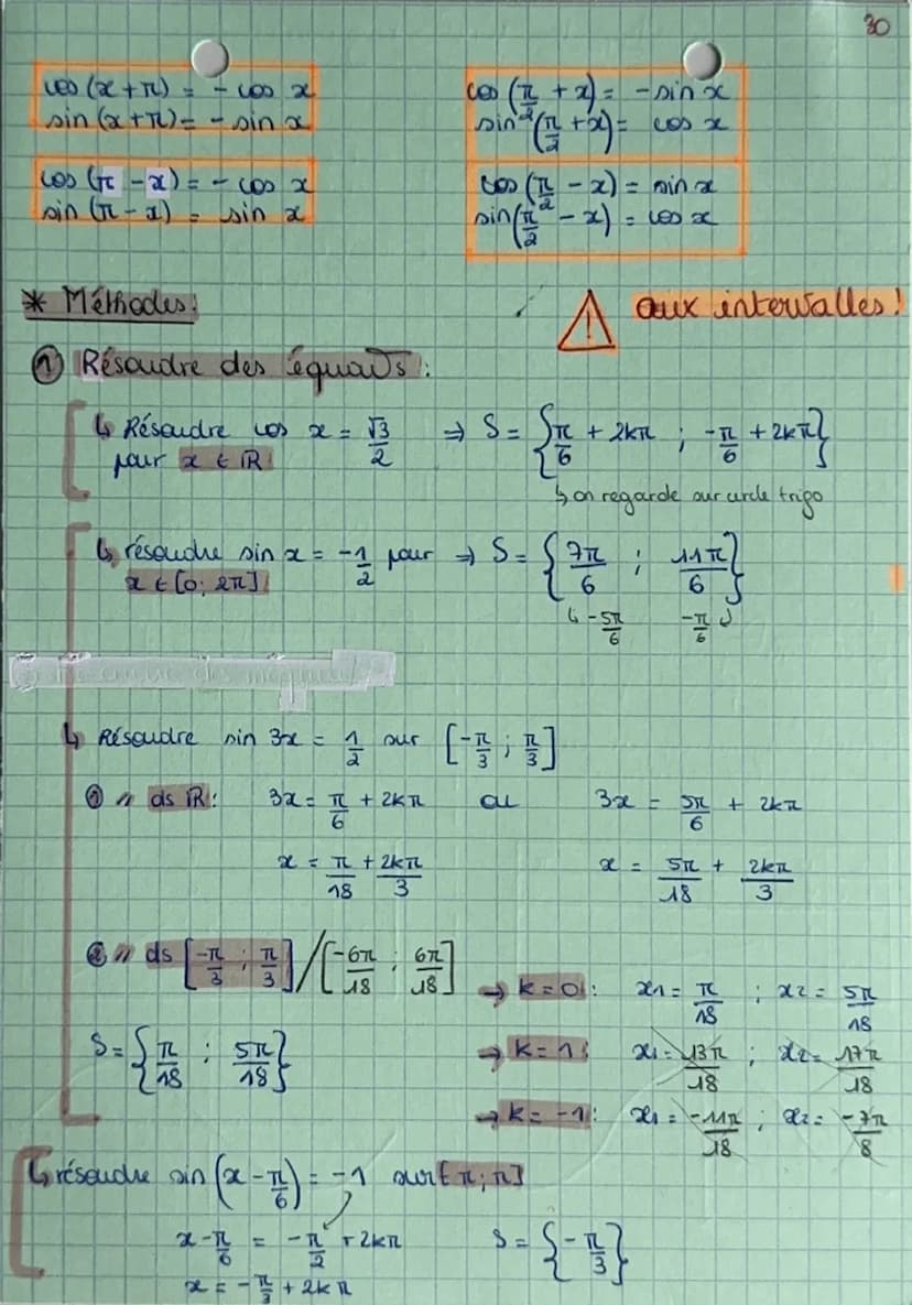 Maths The
Chap 46: Fonc's trigonometria
-1 ≤ cos (x) ≤ 1
-1 ≤ sin (x) ≤ 1
cos(x + 2kπ) = cos(x)
sin(x + 2kπ) = sin(x)
cos(-x) = cos x
sin(-x