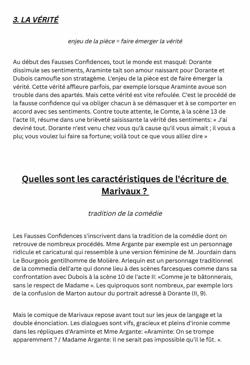 LES FAUSSES
fiche pour la
dissertation
CONFIDENCES @esmeralda_476
1. Une vue globale
Auteur: Marivaux
Parcours: Théâtre & stratagème
Thèmes: