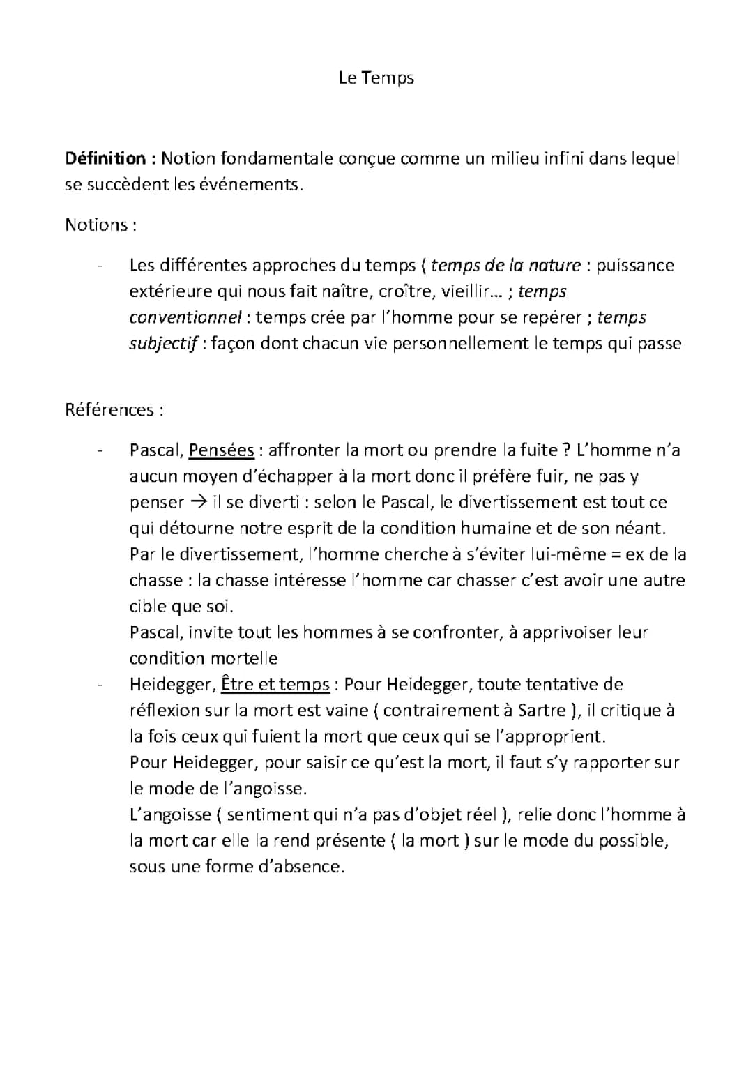 Le Temps en Philosophie Terminale - Cours et Fiche de Révision PDF