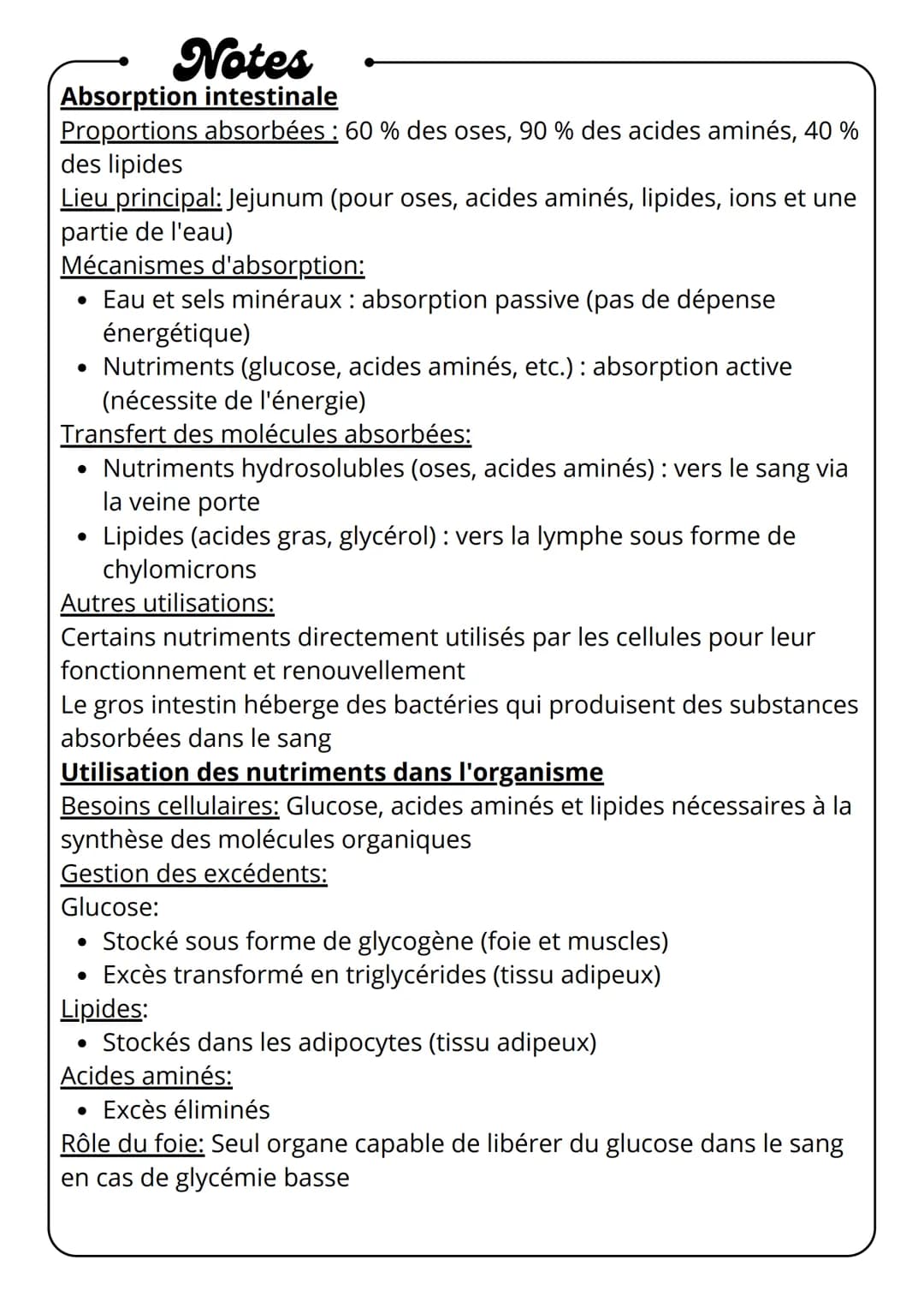 Notes
Digestion des aliments
Glandes
salivaires
Bouche
mécanique
•
⚫ chimique
Esophage
•
biologique
Pancréas
Estomac
(suc
pancréatiques)
Int