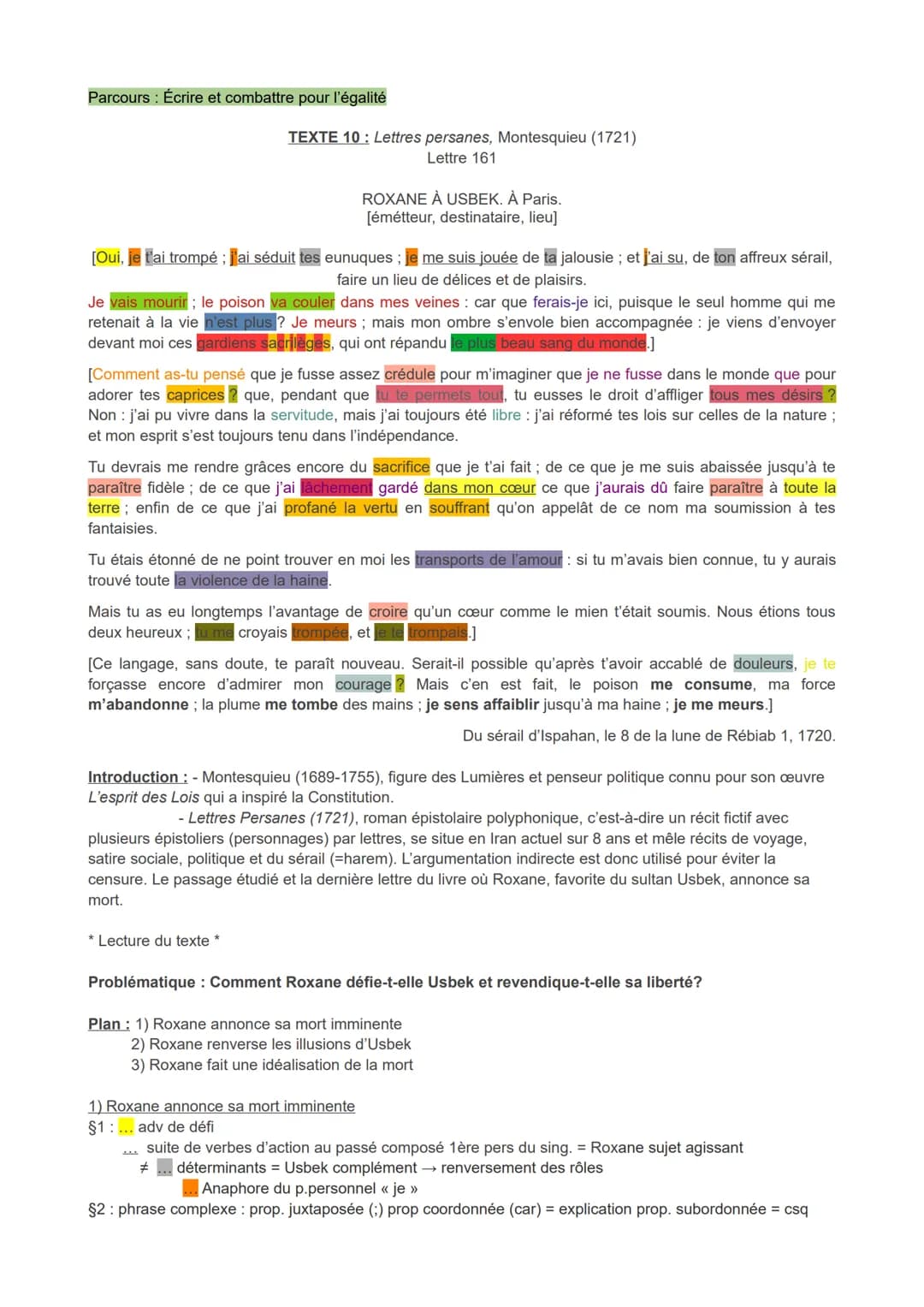 Parcours Écrire et combattre pour l'égalité
TEXTE 10: Lettres persanes, Montesquieu (1721)
Lettre 161
[Oui, je t'ai trompé ; ai séduit tes e