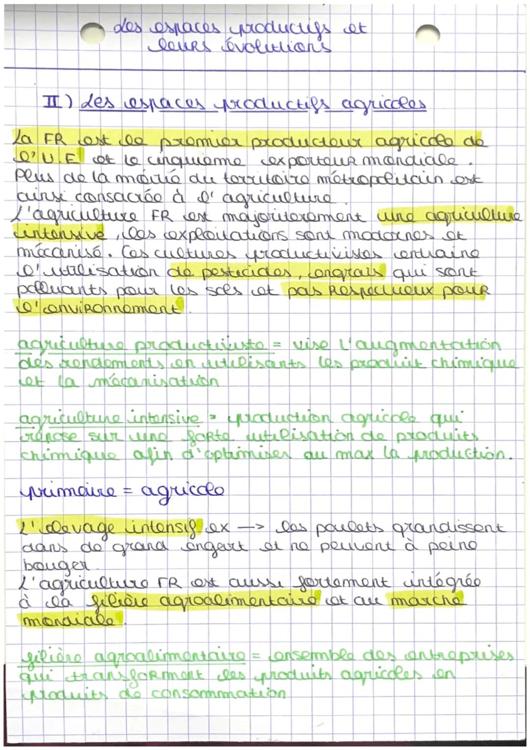 des espaces productifs et
leurs évolution's

II) des espaces productifs agricoles

La FR est le premier producteur agricole de
Q'UE OF LO ci