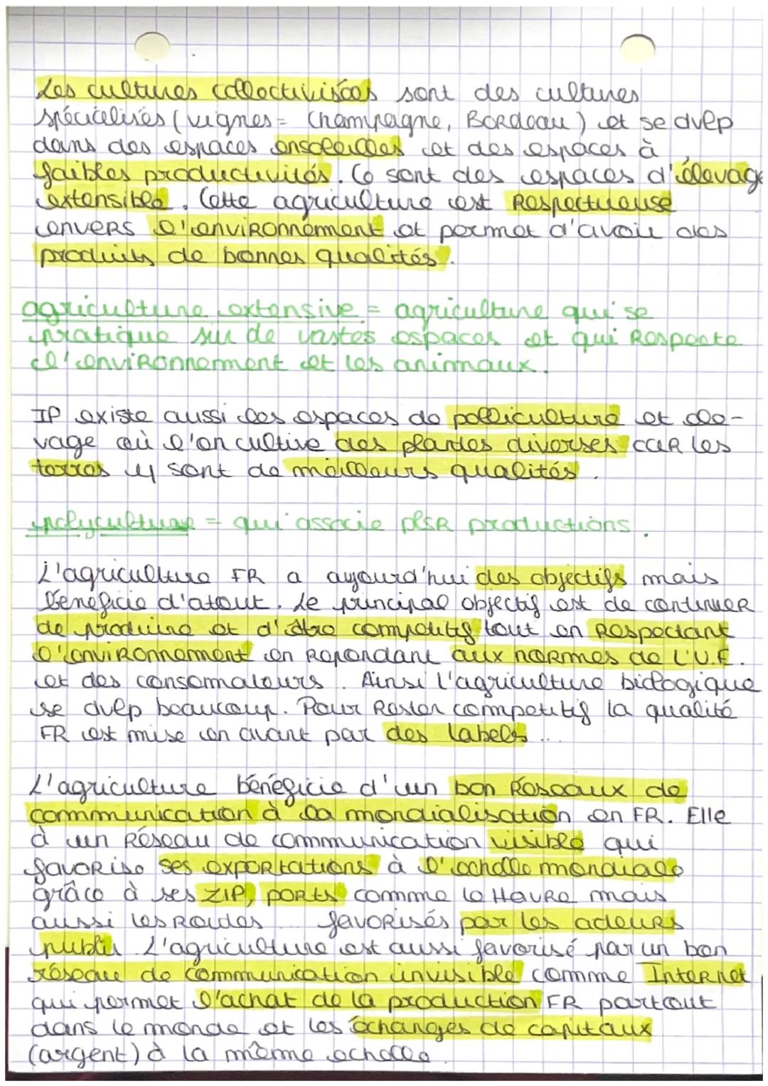 des espaces productifs et
leurs évolution's

II) des espaces productifs agricoles

La FR est le premier producteur agricole de
Q'UE OF LO ci