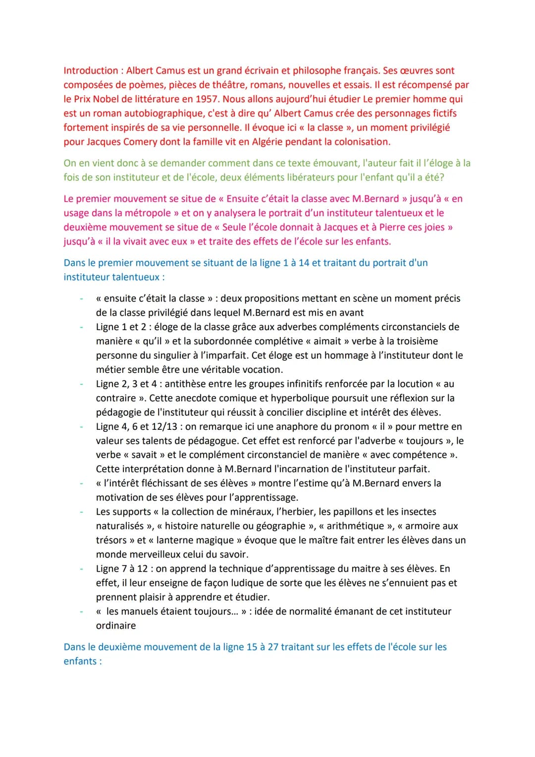Introduction: Albert Camus est un grand écrivain et philosophe français. Ses œeuvres sont
composées de poèmes, pièces de théâtre, romans, no