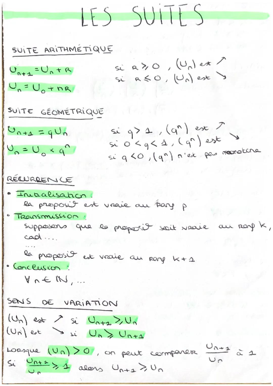 # LES SUITES

SUITE ARITHMETIQUE

$U_{n+1} = U_n + R$

$U_n = U_0 + nR$

SUITE GÉOMÉTRIQUE

$U_{n+1} = qU_n$

$U_n = U_0 \times q^n$

si $R 