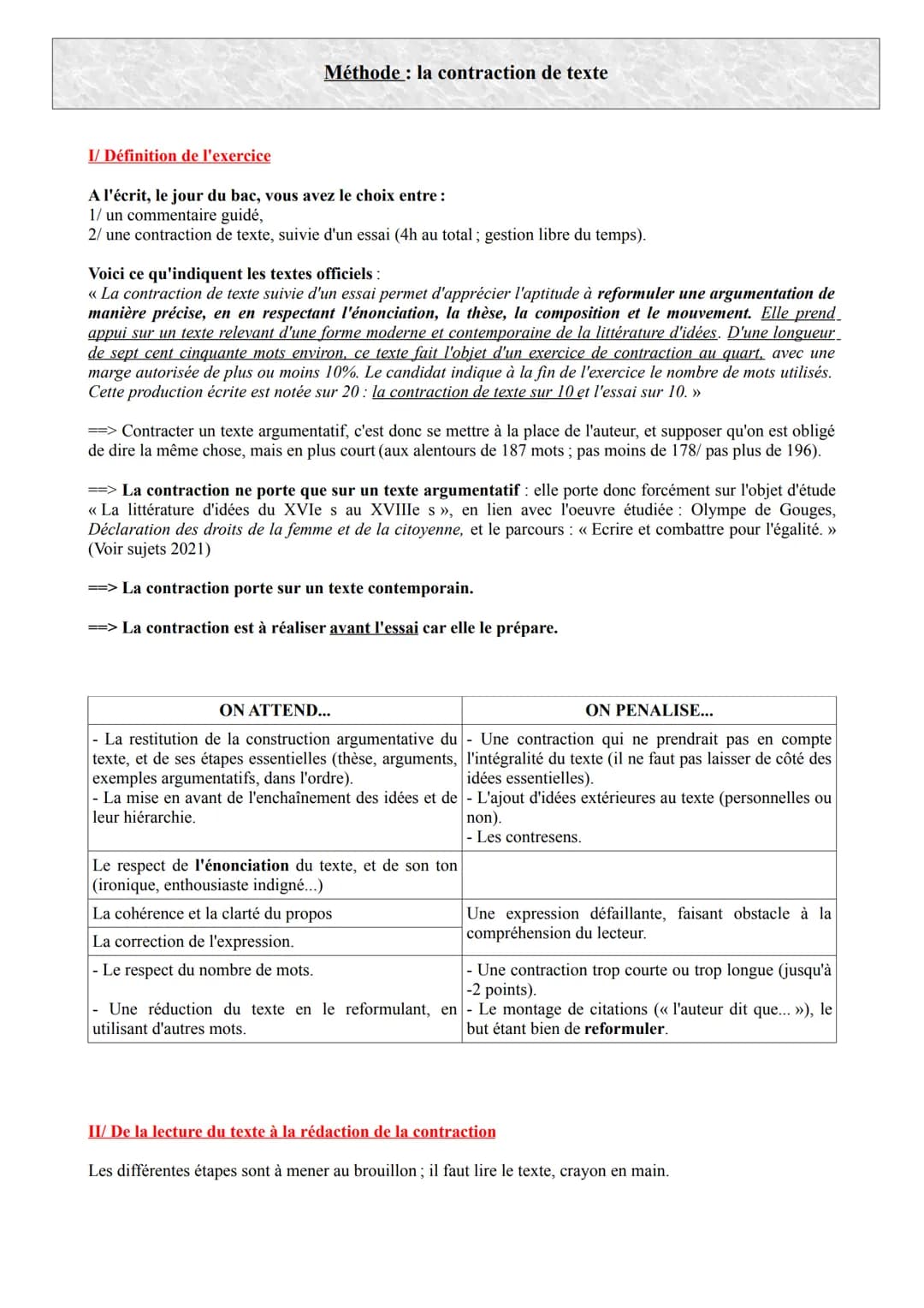 
<p>La contraction de texte est un exercice rédactionnel qui fait partie des épreuves du bac. Elle consiste à reformuler de manière précise 