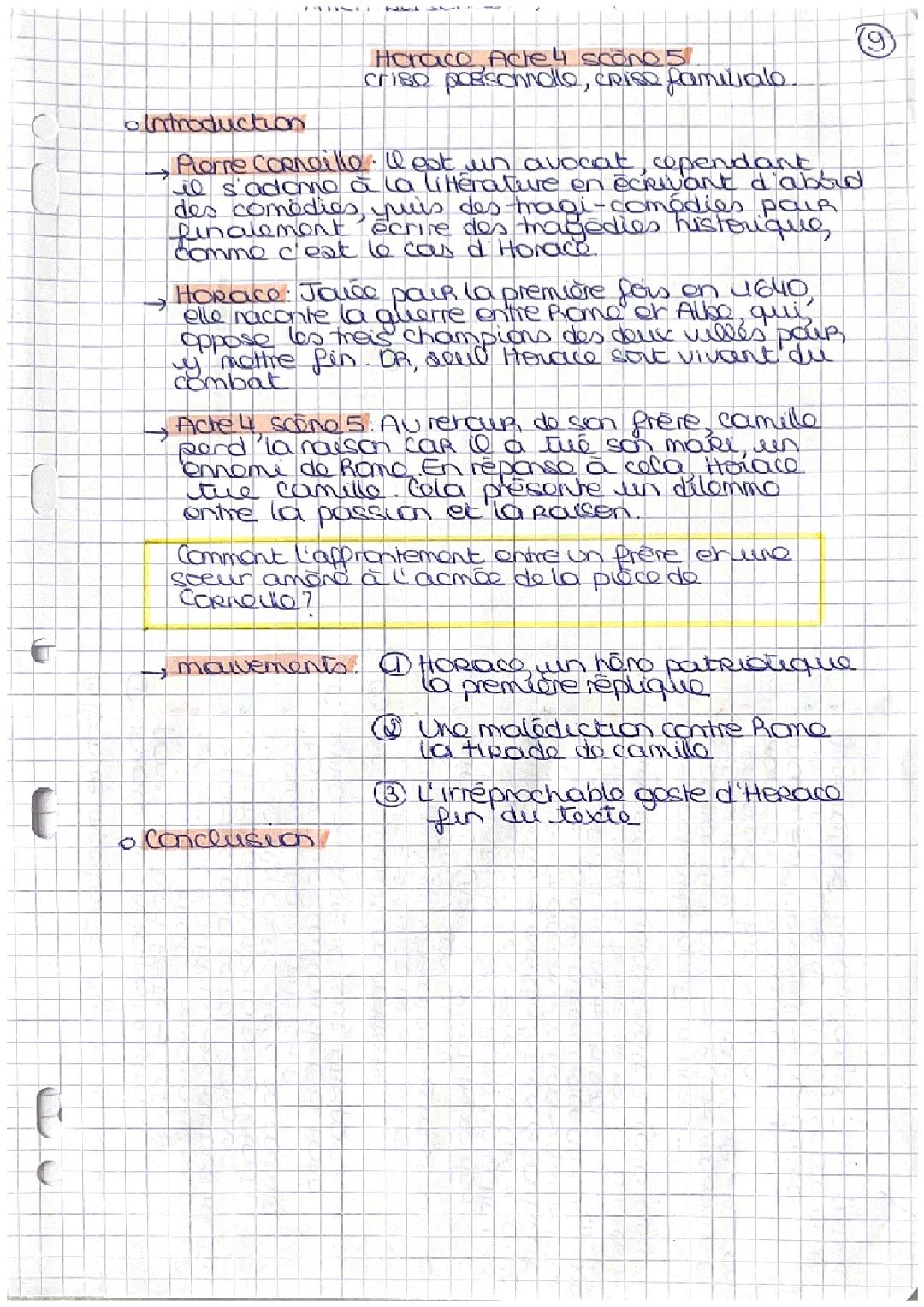 Analyse d'Horace de Corneille: Acte 1 Scène 1 et Acte 4 Scène 5