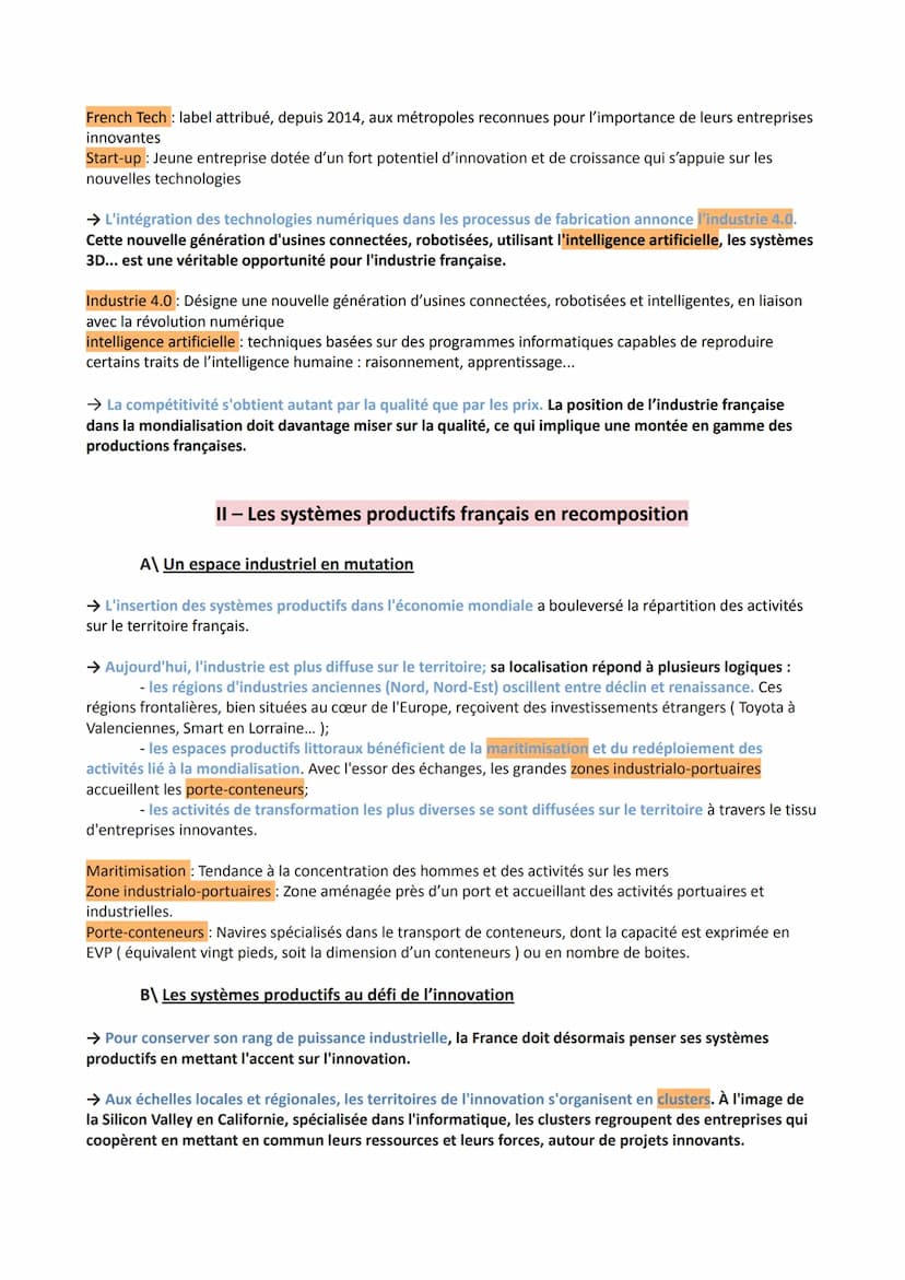 Chapitre 6:
La France : les systèmes productifs entre valorisation locale et intégration
européenne et mondiale
I - Les systèmes productifs 