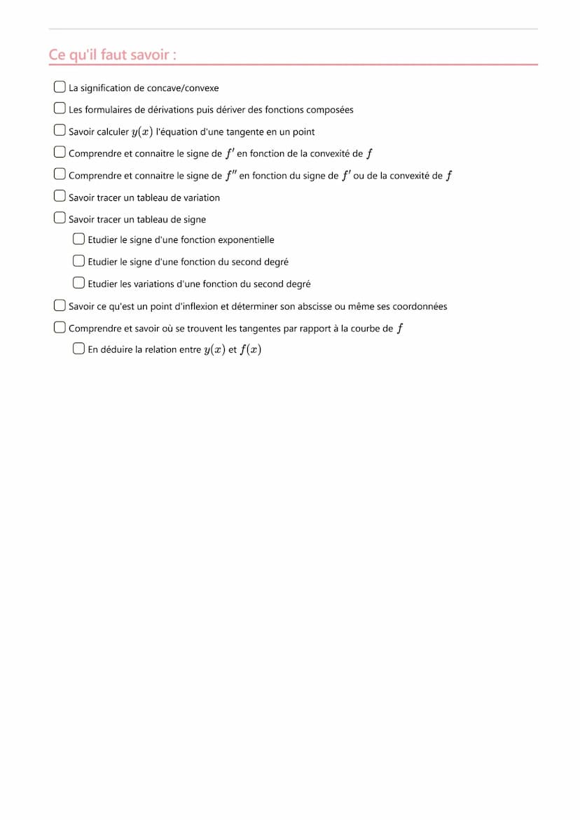 Convexité d'une fonction
Propriété :
Une fonction est conVexe si f'(x) est croissante ou f"(x) est positive.
Une fonction est concAve si f'(
