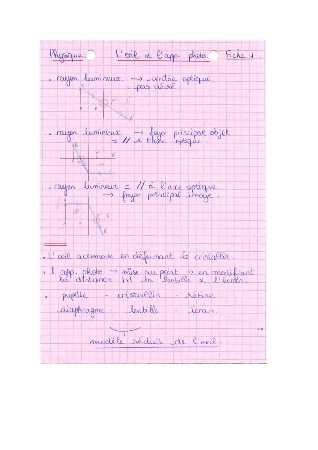 2
Physique:
rayen
rayen
B
A
I'oeil a l'app. photo.
lumineux - centre optique
-pas dévié
rayon
B
8
A
A FA
F
lumineux
F¹
11
F
lumineux
A
B
=
p