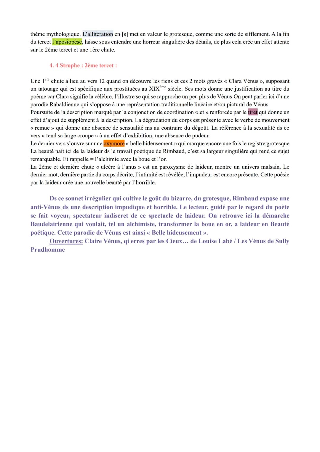 LA n°4 : « Vénus Anadyomène », Les Cahiers de Douai ; Arthur
Rimbaud.
1
5
10
14
Vénus Anadyomène
Comme d'un cercueil vert en fer blanc, une 