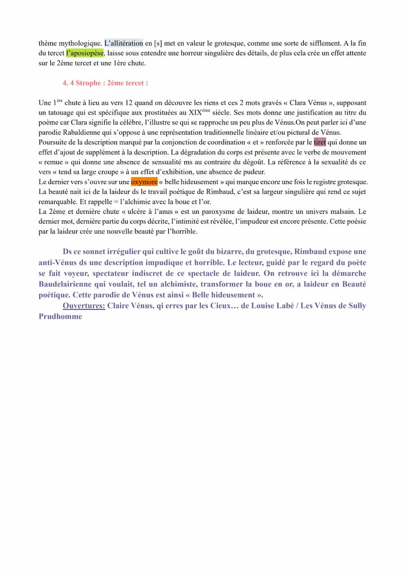 LA n°4 : « Vénus Anadyomène », Les Cahiers de Douai ; Arthur
Rimbaud.
1
5
10
14
Vénus Anadyomène
Comme d'un cercueil vert en fer blanc, une 
