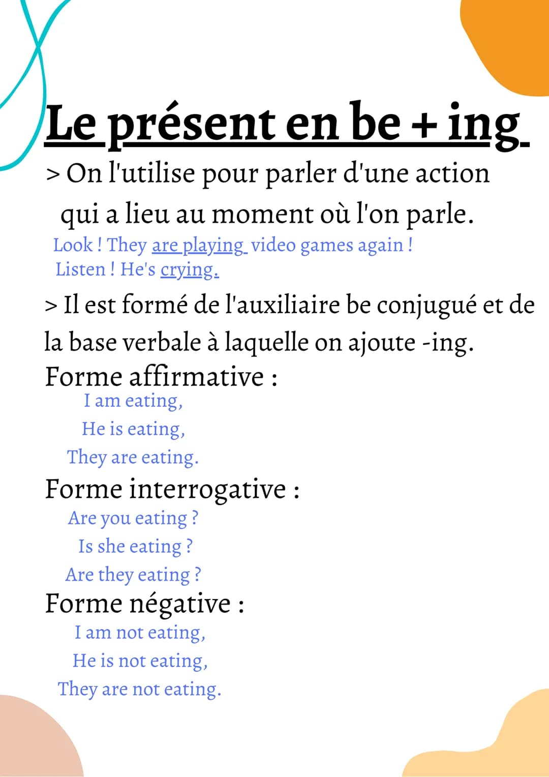 Le présent en be + ing.
> On l'utilise pour parler d'une action
qui a lieu au moment où l'on parle.
Look! They are playing video games again