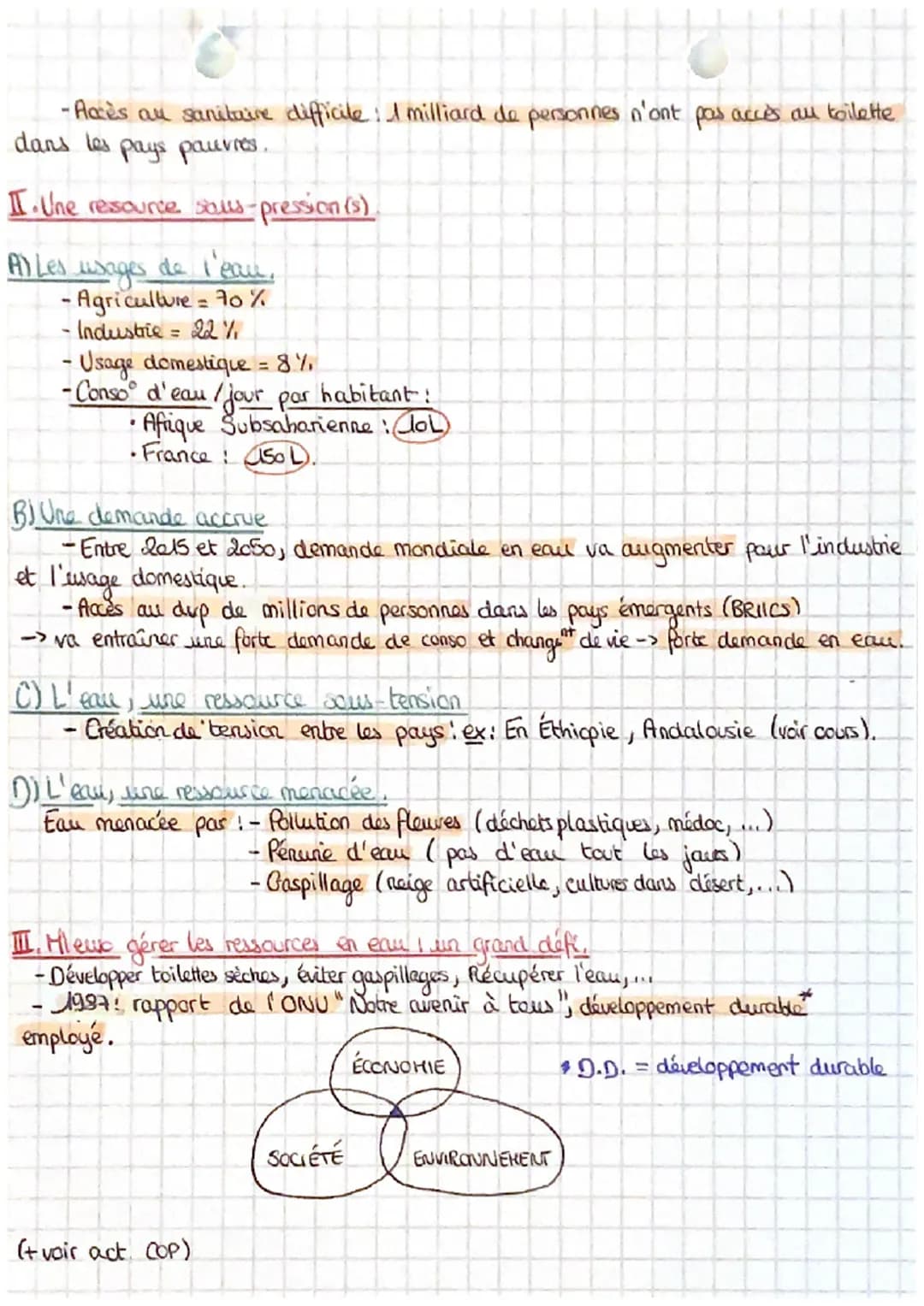 • géographie •
>>DES RESSOURCES HAJEURES SOUS PRESSION EXEMPLE DE L'EAU
¿CHAP 2
Définitions!
-EAU POTABLE : eau qui peut-être consommée sans
