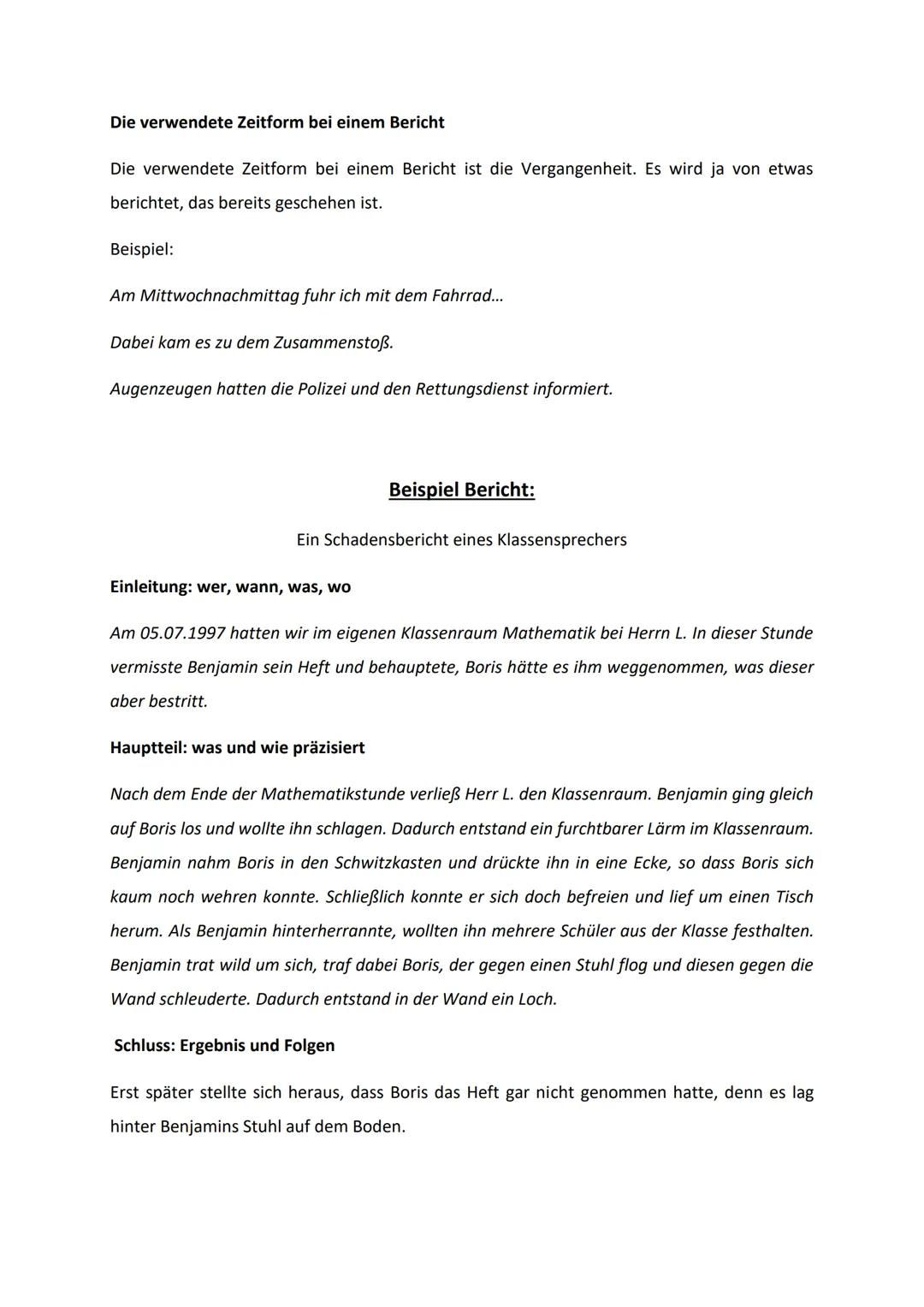 # Ein Bericht schreiben

(Deutsch - Klasse 5/6)

Merkmale eines Berichts

- Ein Bericht ist ein Text, der sachlich und objektiv ein Geschehe