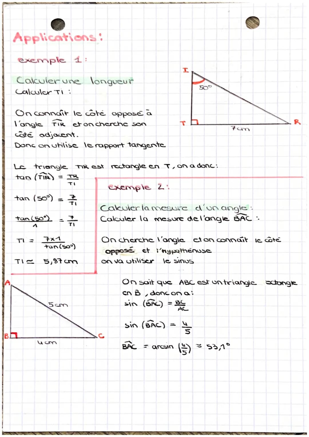 trigonométrie
Le cosinus d'un angle est égal
côté adjacent
hypothenuse
au rapport:
maths:
Le sinus d'un angle est égal au
côté opposé
rappor