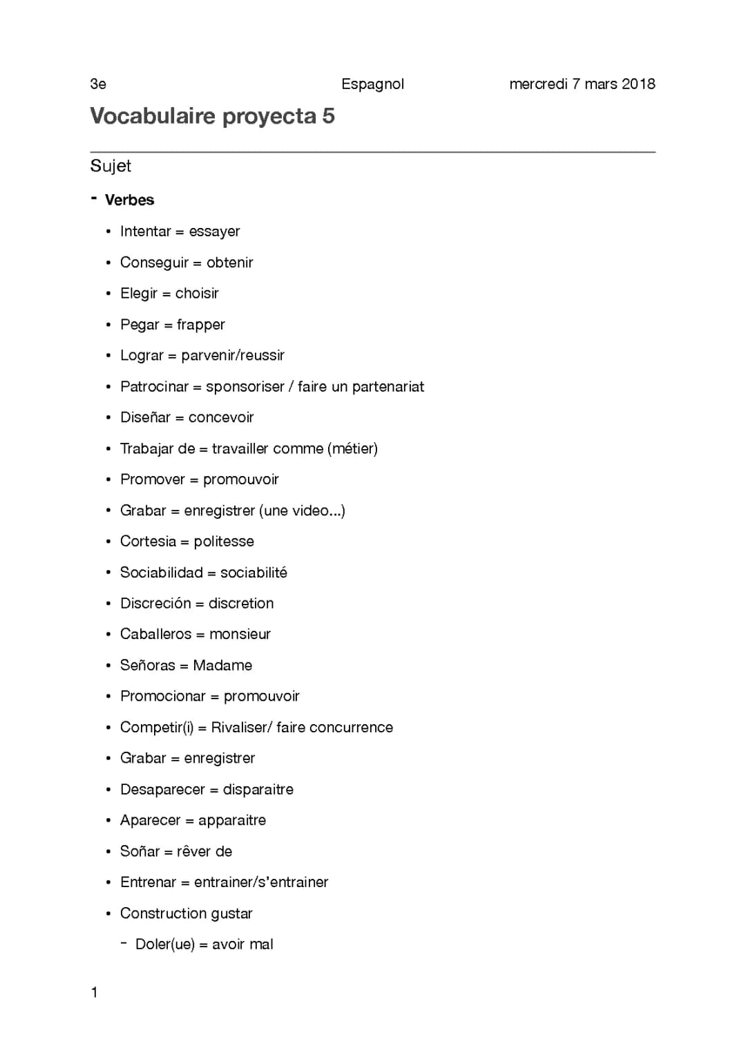 Vocabulaire - Liste 4