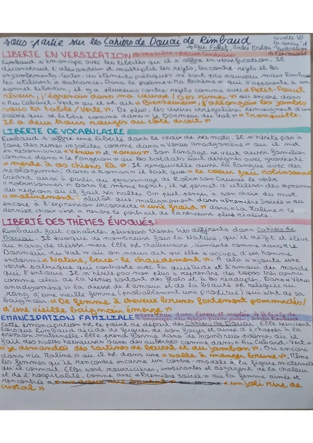 Cahier de Douai, sous-parties de dissertation