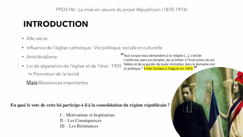 PPO 3 H6
France de 1870 à avant 1914.
H6 La mise en oeuvre du projet
Républicain (1870-1914) INTRODUCTION
PPO3 H6 : La mise en oeuvre du pro