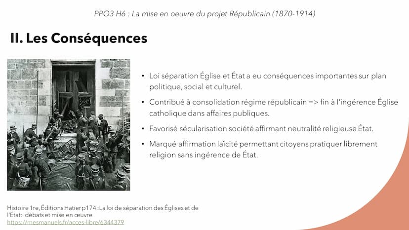 PPO 3 H6
France de 1870 à avant 1914.
H6 La mise en oeuvre du projet
Républicain (1870-1914) INTRODUCTION
PPO3 H6 : La mise en oeuvre du pro
