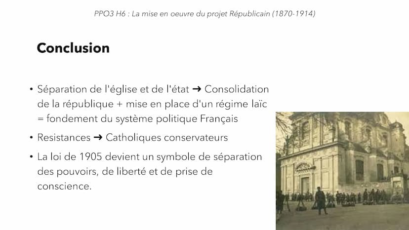 PPO 3 H6
France de 1870 à avant 1914.
H6 La mise en oeuvre du projet
Républicain (1870-1914) INTRODUCTION
PPO3 H6 : La mise en oeuvre du pro