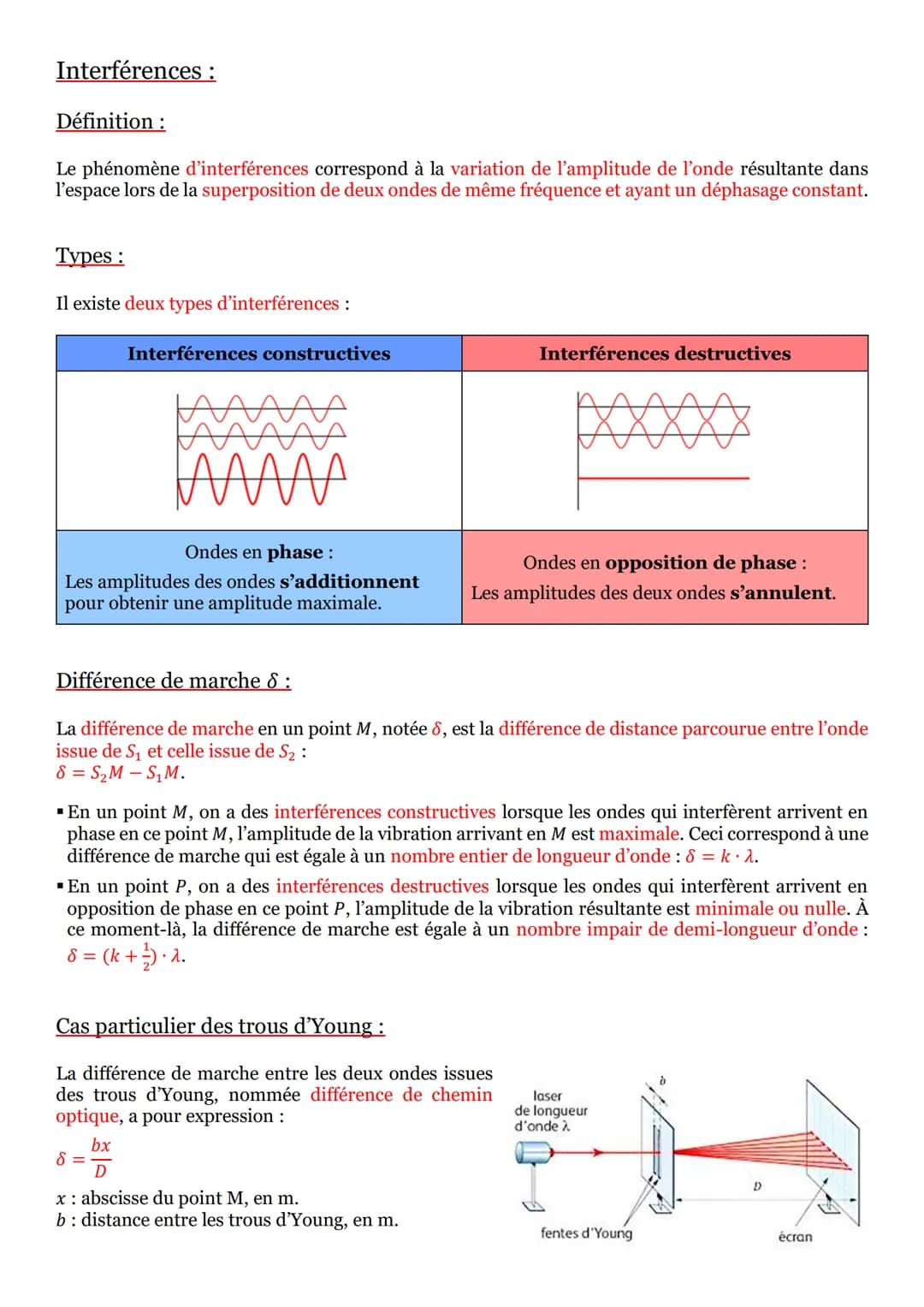 Diffraction :
Définition :
La diffraction est un phénomène caractéristique des ondes au cours duquel une onde traversant une
ouverture (ou r