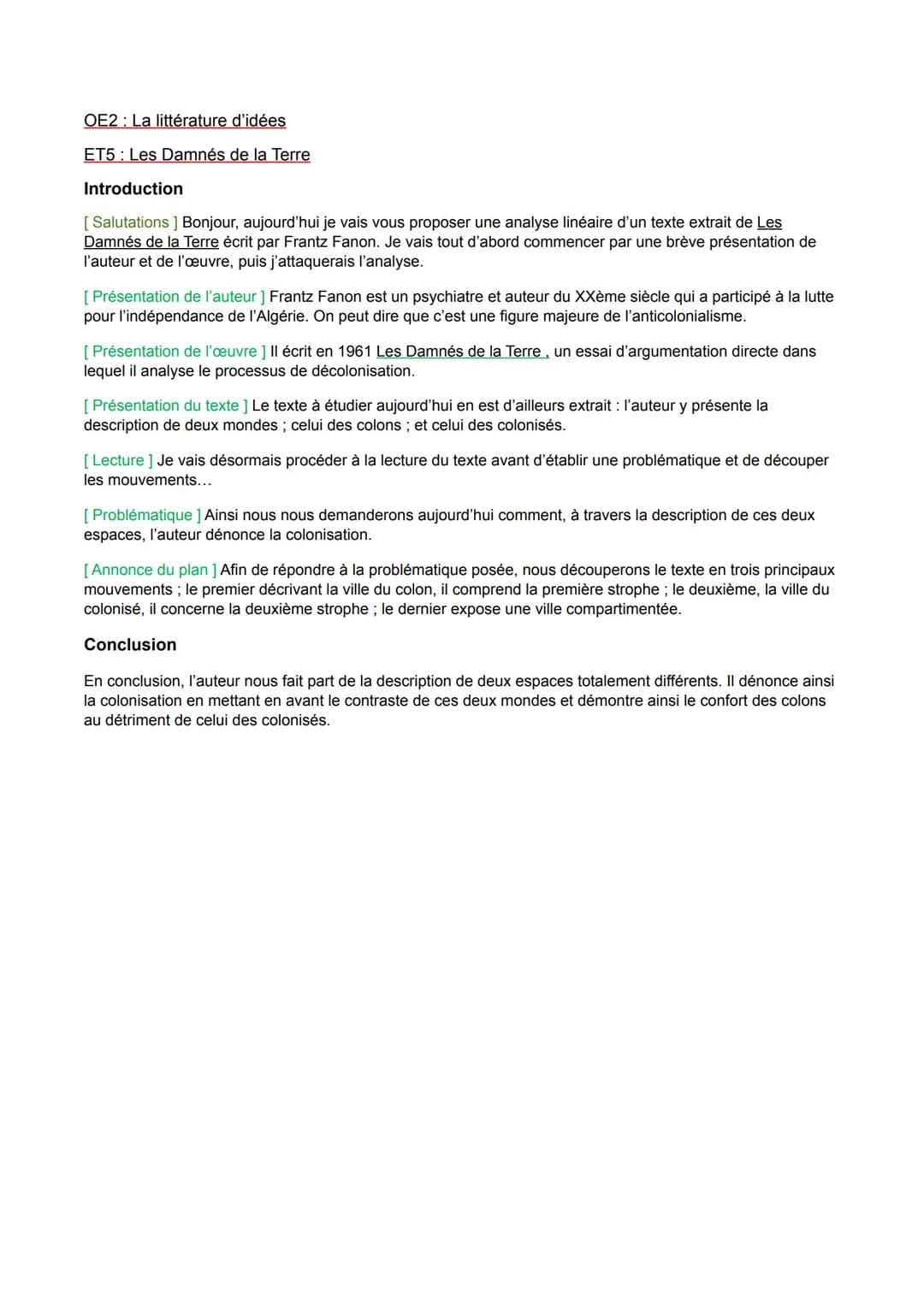 OE2: La littérature d'idées
ET5: Les Damnés de la Terre
Introduction
[Salutations] Bonjour, aujourd'hui je vais vous proposer une analyse li