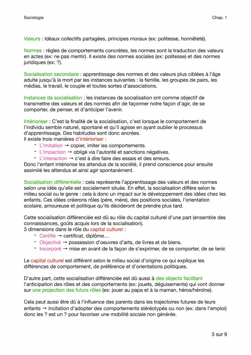 Sociologie
Chap. 1
Comment la socialisation contribue-t-elle a appliquer les différences de
comportements des individus ?
Rappel (2nd) :
Que