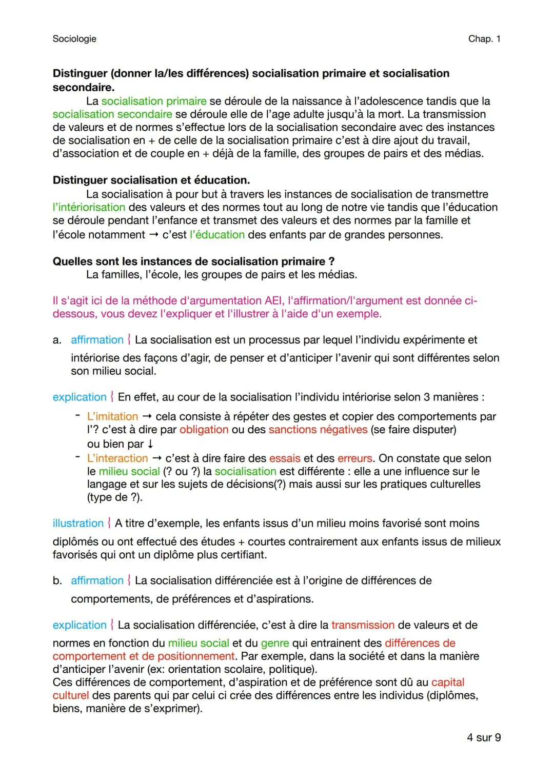 Sociologie
Chap. 1
Comment la socialisation contribue-t-elle a appliquer les différences de
comportements des individus ?
Rappel (2nd) :
Que
