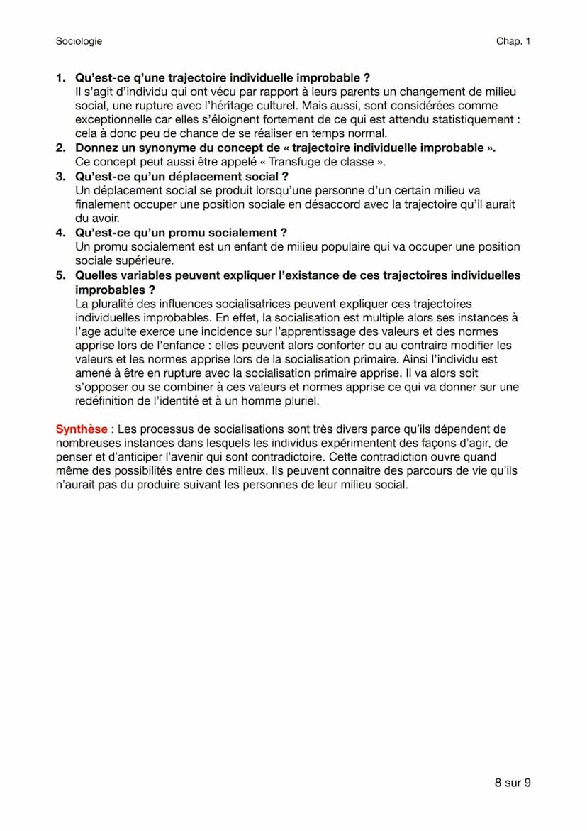 Sociologie
Chap. 1
Comment la socialisation contribue-t-elle a appliquer les différences de
comportements des individus ?
Rappel (2nd) :
Que
