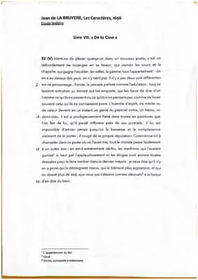 Know Etude Linéaire LA BRUYERE, Les Caractères, Livre VIII, « De la Cour », Rq 32 thumbnail