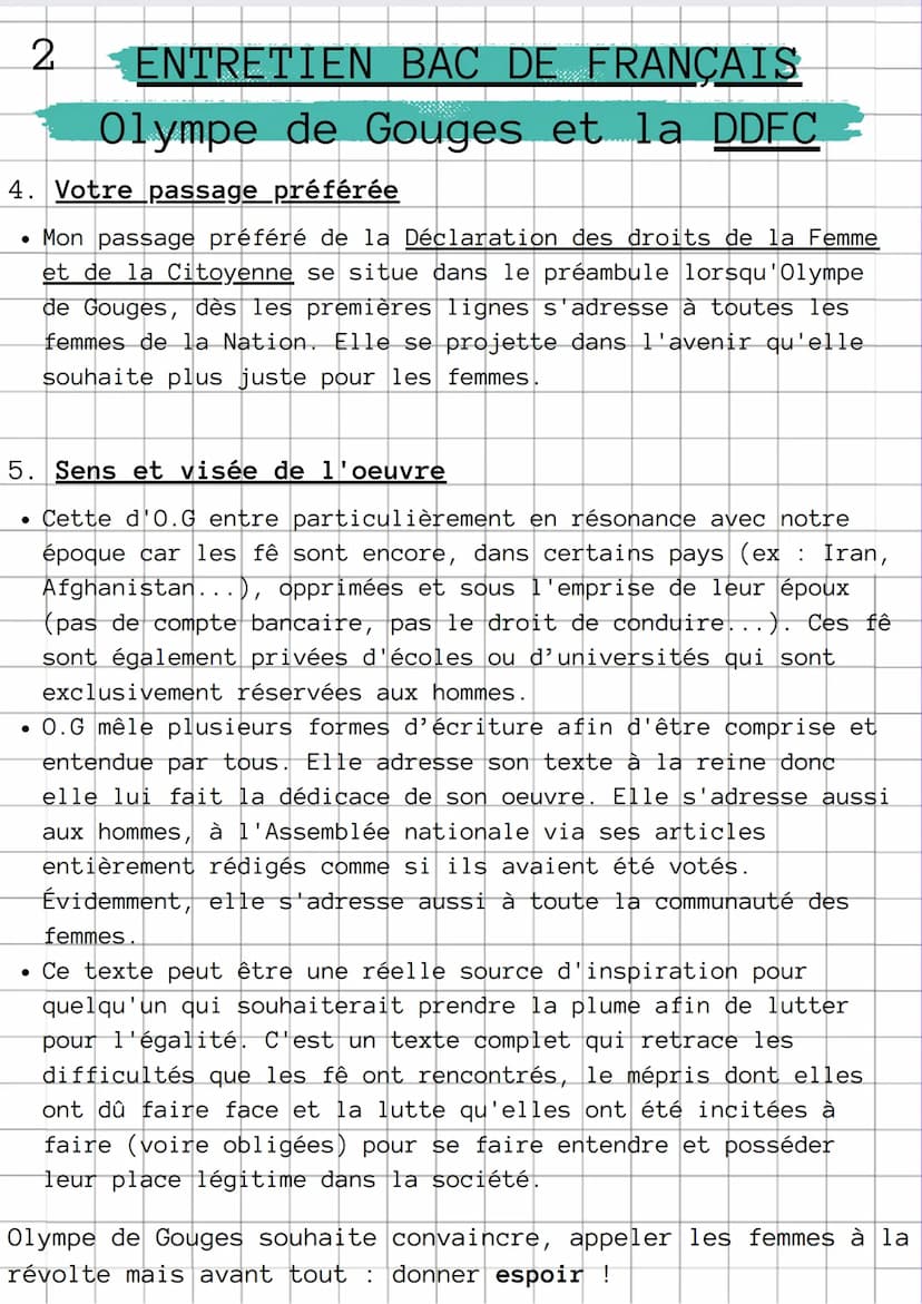 1
1. Fiche identité de l'oeuvre
●
Marie Gouze (= Olympe de Gouges)
• Déclaration des droits de la femme et de la citoyenne
• pamphlet, pasti