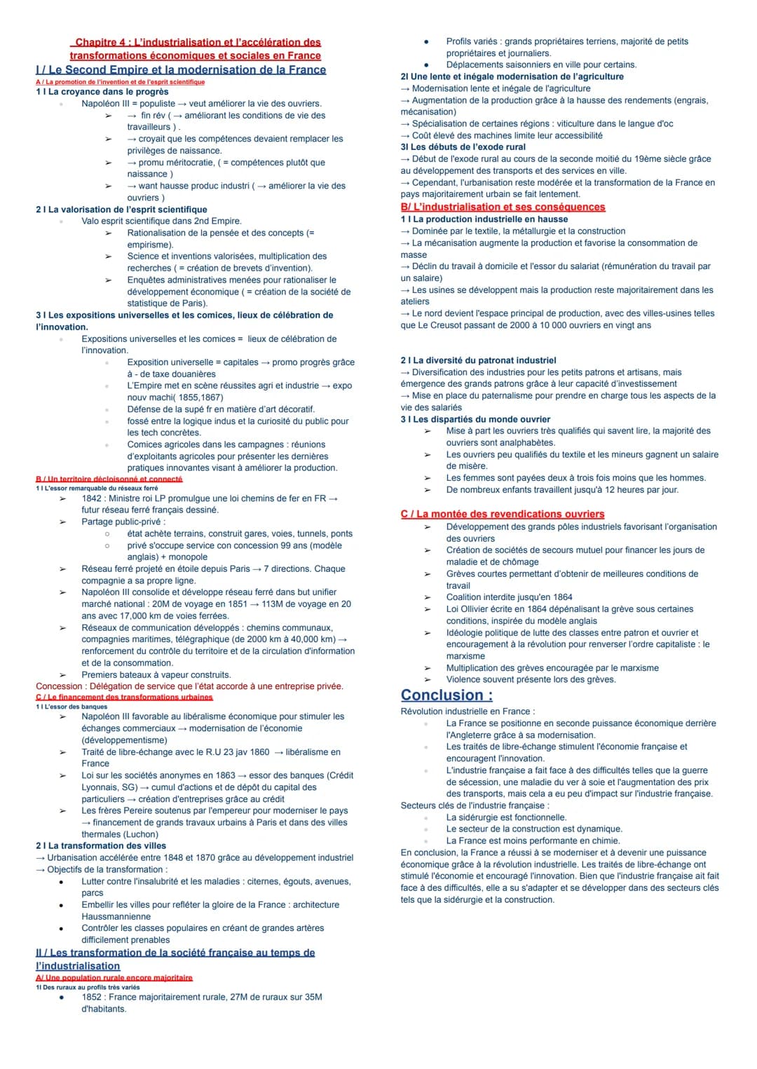 Chapitre 4: L'industrialisation et l'accélération des
transformations économiques et sociales en France
I/ Le Second Empire et la modernisat