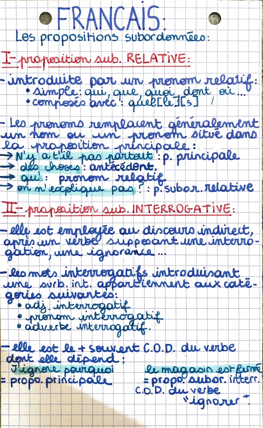 •FRANCAIS
Les propositions subordonnées:
I-proposition sub. RELATIVE:
-introduite par un pronom relatif:
• simple: que, que quoi dont où
• c