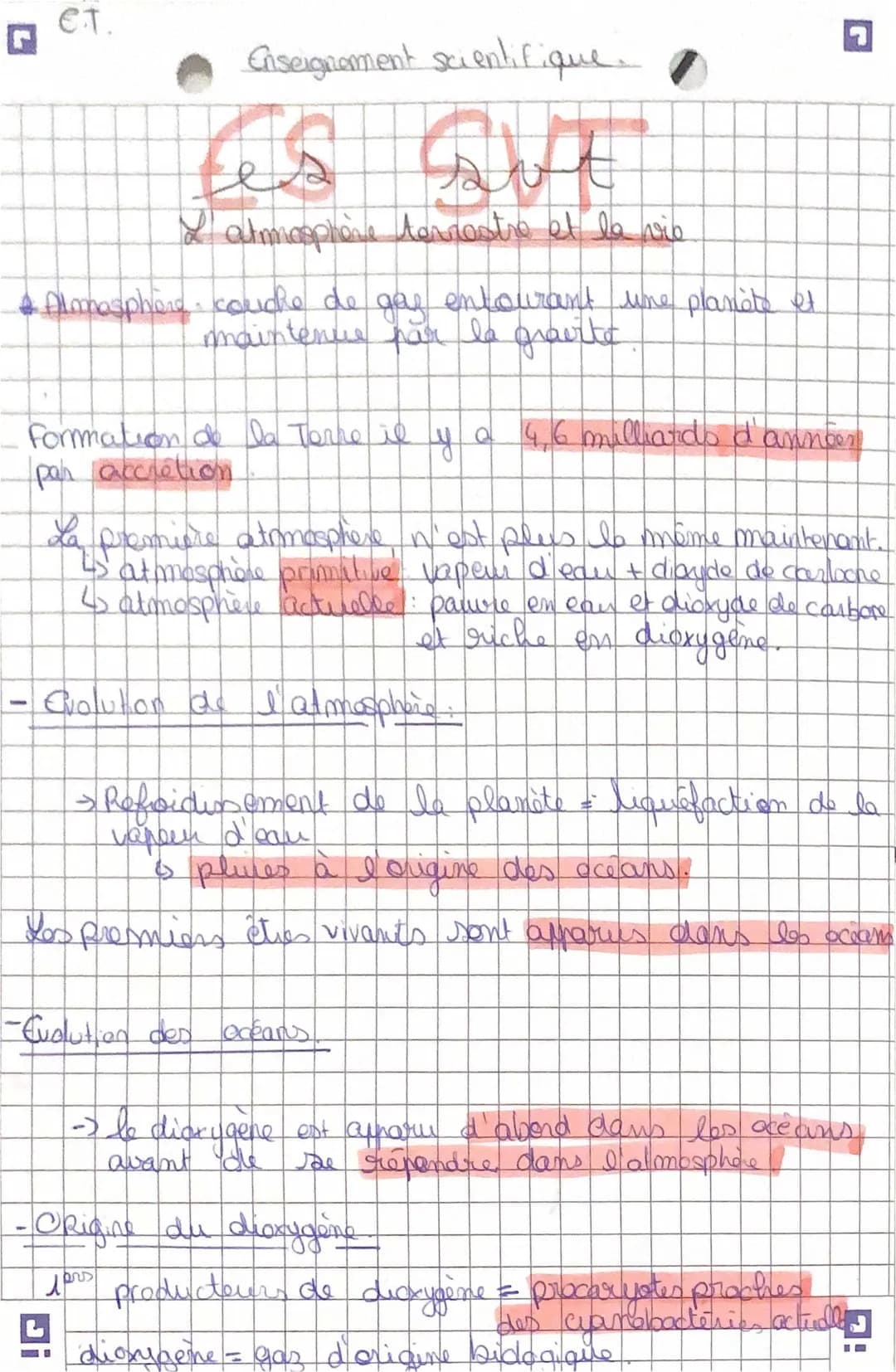 l’atmosphère terrestre et la vie