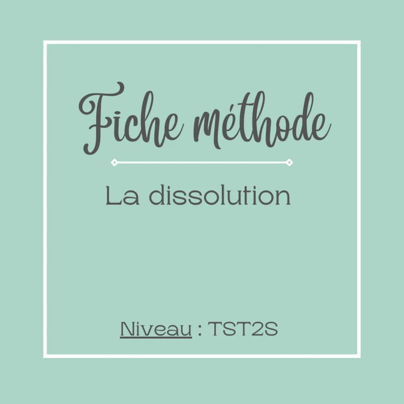 Fiche méthode
La dissolution
Niveau: TST2S Verreries et matériels
utilisées
fiole jaugée
V mL
Y
entonnoir
balance
spatule Principe de la dis