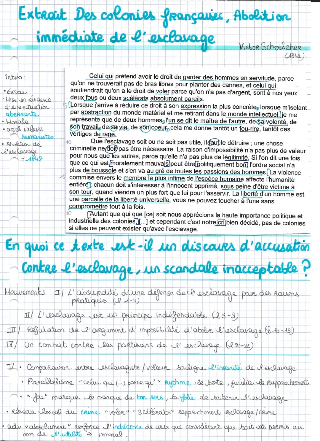 Analyse du discours sur l'esclavage de Victor Schoelcher - PDF, texte, explication