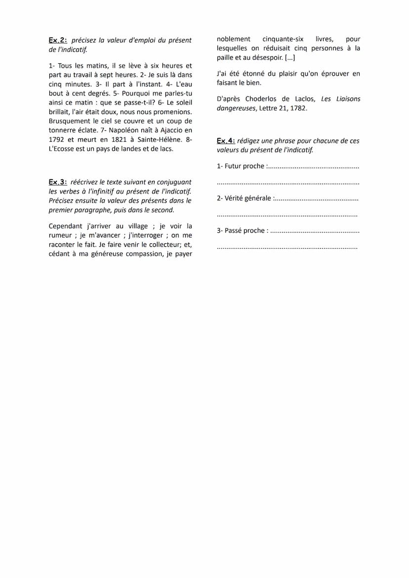 RESENT
aska LE
P Valeurs d'emploi
Présent
d'énonciation
Présent de vérité
générale
Présent
d'habitude/
itératif
Présent étendu :
- passé pro