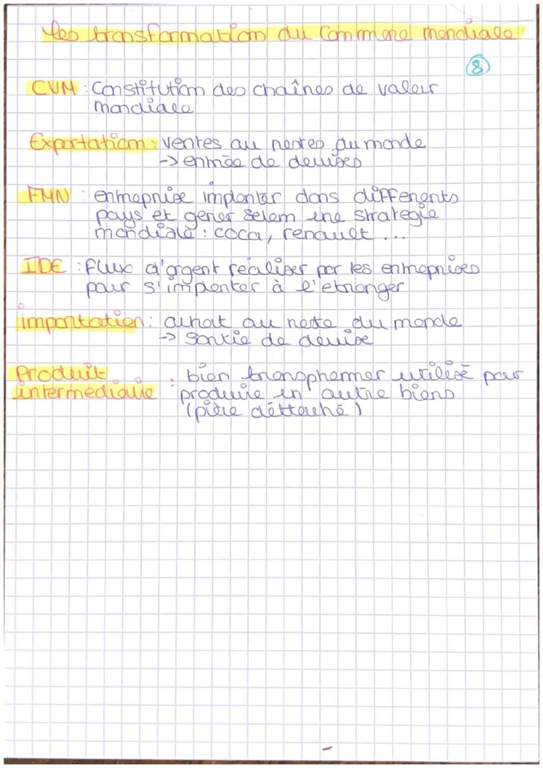 # les transformation du Com mere mondiale

CUM Constitution des chaînes de valer
Mondiale

Exportatiom: ventes au nestes du monde.
-> enmée 