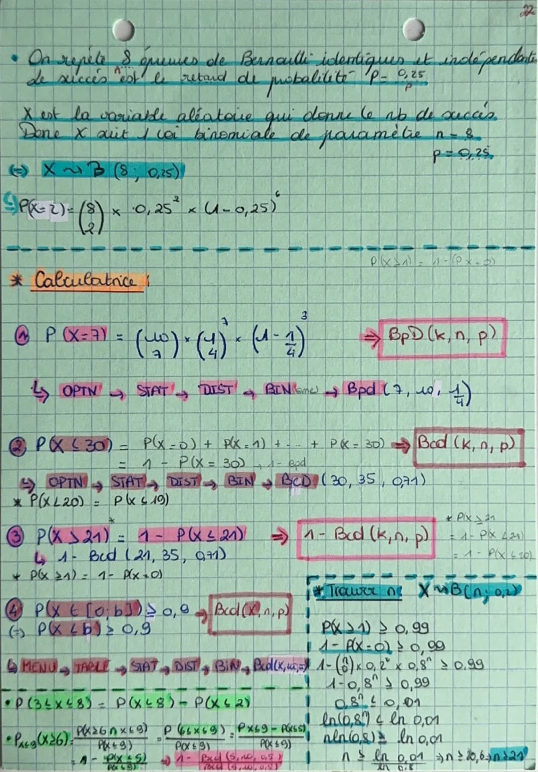 --- OCR Start ---
21
Maths The Chap 12: loi binomiale
*Rappel: fiche de
• Expériences identiques et indépendantes si:
issues
chaque issuen p