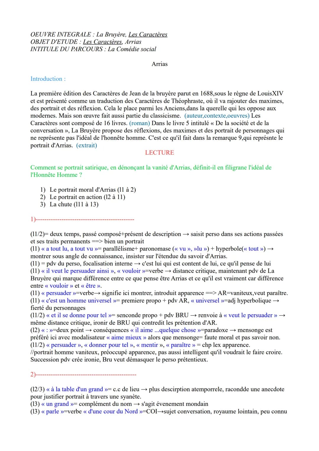 OEUVRE INTEGRALE: La Bruyère, Les Caractères
OBJET D'ETUDE : Les Caractères, Arrias
INTITULE DU PARCOURS: La Comédie social
Introduction :
A