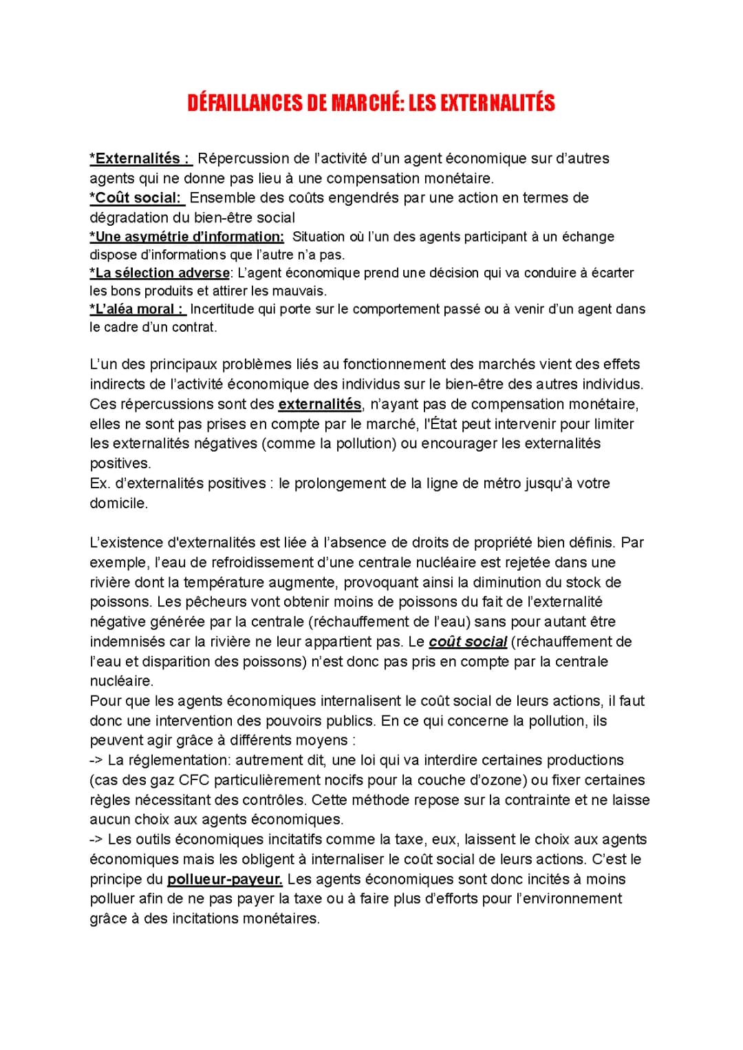 DÉFAILLANCES DE MARCHÉ: EXTERNALITÉS