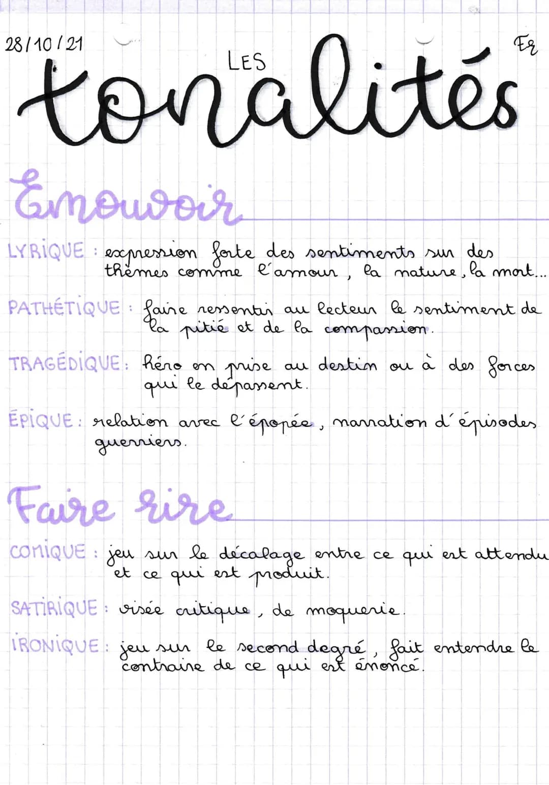 tonalités
Er
Emouvoir
LYRIQUE expression forte des sentiments sur des
themes comme l'amour, la nature, la mort...
:
PATHÉTIQUE : faire resse