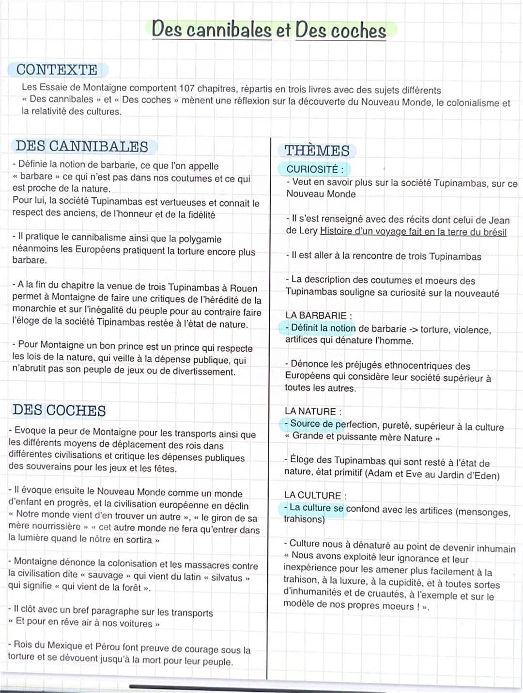 Des cannibales et Des coches
CONTEXTE
Les Essaie de Montaigne comportent 107 chapitres, répartis en trois livres avec des sujets différents
